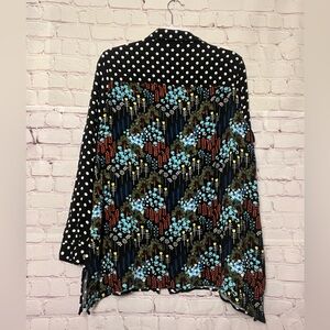 Westbound XL Black White Polka Dot Floral Contrast Button Up Rayon Blouse Jacket
